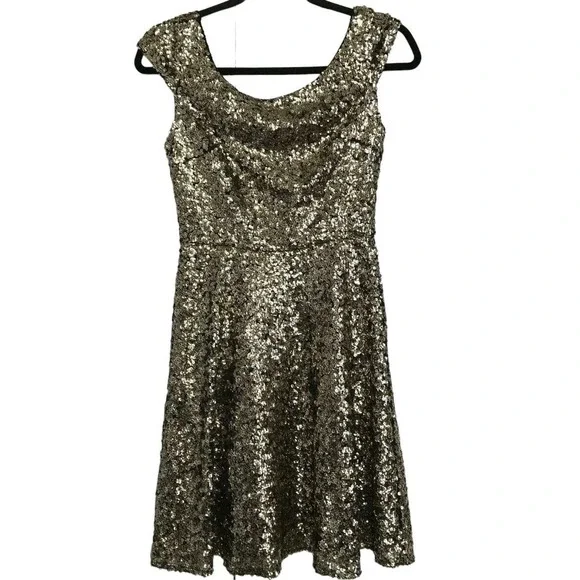 Lulus | Dresses | Lulus Womens Livin The Gleam Gold Sequin Short Sleeve V  Back Dress Womens Xs | Poshmark